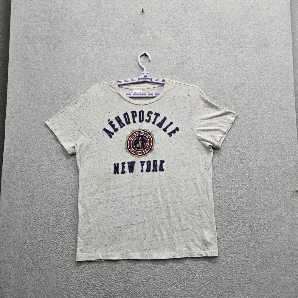 Aeropostale Women Shirt XL Gray Embroidered Crew Neck Pullover Short Sleeve Y2K
